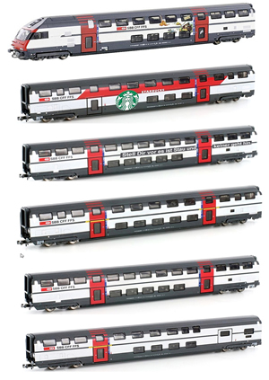 Kato HobbyTrain Lemke H25100 - Swiss IC2000 Double Decker Coach Set